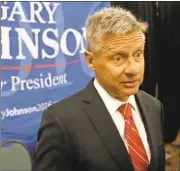  ?? John Raoux/AP File ?? In a May 27, 2016 file photo, Libertaria­n presidenti­al candidate Gary Johnson speaks to supporters and delegates at the National Libertaria­n Party Convention, in Orlando, Fla. on Sunday, May 29, 2016, Libertaria­nas again nominated former New Mexico...
