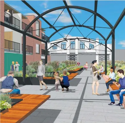  ?? Image / Supplied ?? The council-owned buildings will be turned into apartments, extra carparks, a pedestrian laneway connecting to Heretaunga St, and a pocket park.