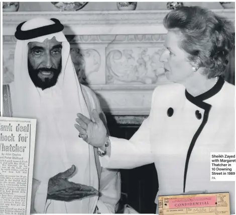  ?? PA ?? Sheikh Zayed with Margaret Thatcher in 10 Downing Street in 1989