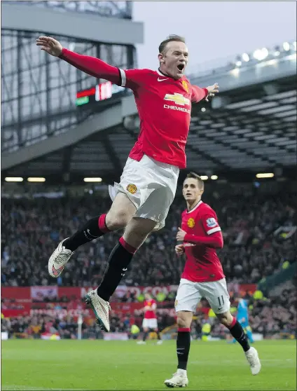  ?? — THE ASSOCIATED PRESS ?? Manchester United’s Wayne Rooney celebrates his second goal against Sunderland during their English Premier League match in Manchester, England on Saturday.