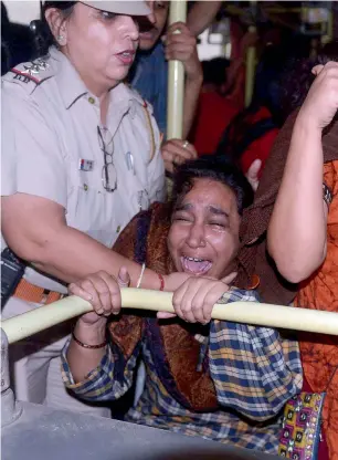  ?? — PTI ?? Mother of missing JNU student Najeeb Ahmed being detained in New Delhi on Sunday.