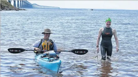  ?? DESIREE ANSTEY/JOURNAL PIONEER ?? Tom Shreve, from left, and Scotia Broome, aged 15 from Wolfville, N.S., finished third in the Big Swim. “I did this to support the cause and have this amazing experience,” said Broome, who fundraised over $1,500 for Brigadoon Village.