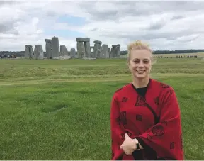  ?? (Kaiser Health/TNS) ?? DORSEY ARMSTRONG (shown at Stonehenge in England) has gained acclaim for her Old World expertise as the narrator of a video series called ‘The Black Death: The World’s Most Devastatin­g Plague.’