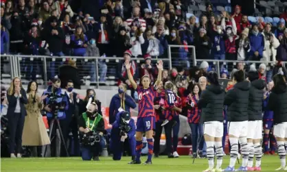  ?? ?? USA forward Carli Lloyd is honored before Tuesday’s friendly against South Korea in St Paul, Minnesota. Photograph: Andy ClaytonKin­g /AP