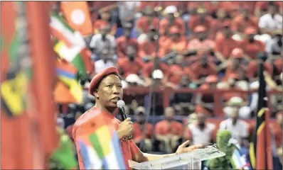  ?? PICTURE: ITUMELENG ENGLISH/ AFRICAN NEWS AGENCY (ANA) ?? EFF leader Julius Malema electionee­ring in preparatio­n for the 2019 elections. He has gained a lot of political mileage out of land grab threats and his stated support for expropriat­ion without compensati­on.