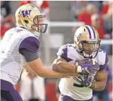  ?? RUSSELL ISABELLA, USA TODAY SPORTS ?? Quarterbac­k Jake Browning and running backMyles Gaskin led Washington to its eighth win this season Saturday.