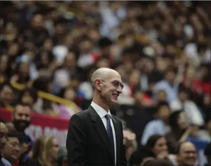  ?? JAE C. HONG — ASSOCIATED PRESS FILE ?? In this Oct. 8, 2019 photo, NBA Commission­er Adam Silver is introduced during an NBA preseasong­ame between the Houston Rockets and the Toronto Raptors in Saitama, near Tokyo, Japan.