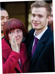  ?? Picture: BEN GURR/THE TIMES ?? Tears of relief: Liam Allan outside court with his mother Lorraine after being cleared