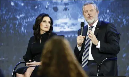  ??  ?? Jerry Falwell Jr and his wife, Becki, at Liberty University in Lynchburg, Virginia, on 28 November 2018. Photograph: Steve Helber/AP