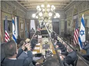  ?? BLOOMBERG ?? US Vice President Kamala Harris, centre left, meets Yair Lapid, Israel’s foreign affair minister, centre right, in the Vice President’s Ceremonial Office in Washington, DC.