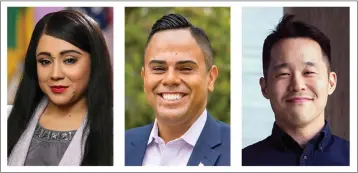  ?? COURTESY PHOTOS ?? Candidates for state Assembly District 54are: Elaine Alaniz, Mark Gonzalez and John K. Yi