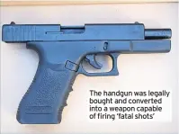  ??  ?? The handgun was legally bought and converted into a weapon capable of firing ‘fatal shots’