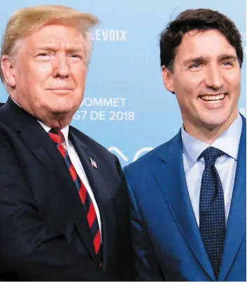  ?? PHOTO D’ARCHIVES ?? MM. Trump et Trudeau en des temps plus heureux, en juin dernier, à La Malbaie.