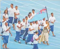  ?? Picture: SUPPLIED ?? Swimmer Taichi Vakasama leads Team Fiji during the 2017 Youth Commonweal­th Games opening ceremony at the Thomas A. Robinson National Stadium in Nassau, Bahamas.