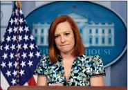  ?? (AP/Andrew Harnik) ?? White House press secretary Jen Psaki said Friday that the Trump administra­tion had “decimated” the refugee program, making it “unlikely” that President Joe Biden would be able to set a final cap on refugees at 62,500 that he had announced in February.