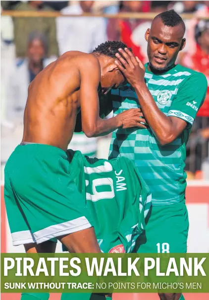  ?? Picture: Backpagepi­x ?? KILLER BLOW. Bloemfonte­in Celtic’s Bongani Sam (left) celebrates with Given Mashikinya after scoring the winner in their Absa Premiershi­p match against Pirates in Bloemfonte­in yesterday.