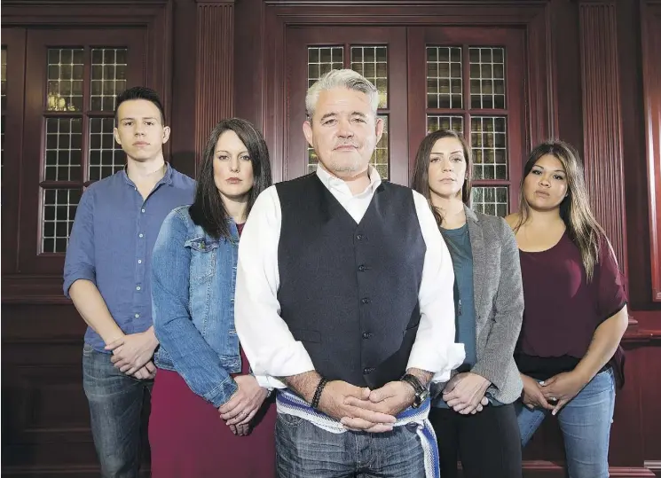  ?? GREG SOUTHAM ?? Alberta Justice has hired 38 writers to prepare Gladue reports ordered by the courts. From left, Jackson Mirasty, Amy Quintal, Orest Zwozdesky, Brandie St. Martin and Kristen McArthur — who are Indigenous themselves — document how background factors may have contribute­d to an Indigenous offender’s criminal conviction before a judge imposes sentence.