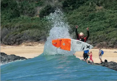  ??  ?? WAVING UP: Daniel Emslier gets some air during the Billabong SA Junior Championsh­ips underway in Jeffreys Bay this weekend.