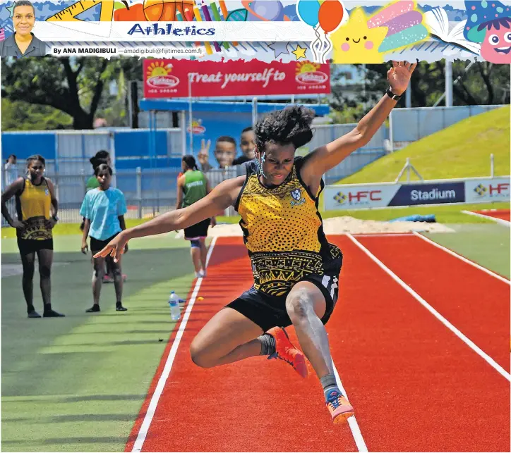  ?? Picture: JONA KONATACI ?? Berami Lakai of Nakasi High School competes in the senior girls’ long jump event at HFC Stadium on March 1.