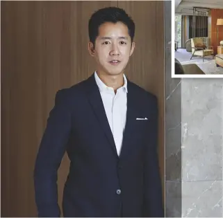  ??  ?? CREATIVE MIND André Fu (above) uses a lot of the sustainabl­e material bamboo in his designs such as the feature walls and cupboards of The Opus Suite at The Berkeley in London (above right); the bamboo-based fragrance Fargesia (below) by André Fu Living