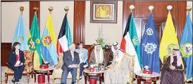  ?? KUNA photo ?? His Highness the Amir Sheikh Sabah Al-Ahmad Al-Jaber Al-Sabah received Tuesday at Bayan Palace US Secretary of State Rex Tillerson and the delegation accompanyi­ng him on the occasion of their visit to the country.