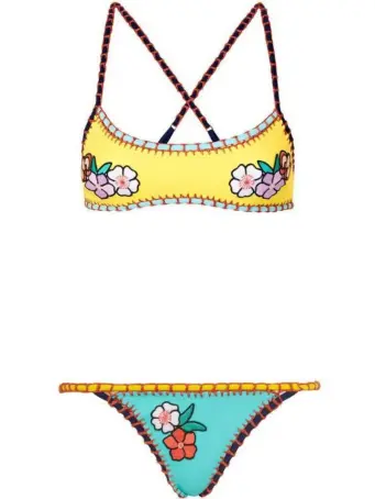  ??  ?? Embroidere­d Crochet Bikini Set, £38, Topshop