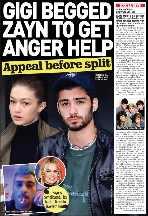  ?? ?? CLASH: Zayn and, inset, Yolanda
BATTLES: Gigi and Zayn split in the summer