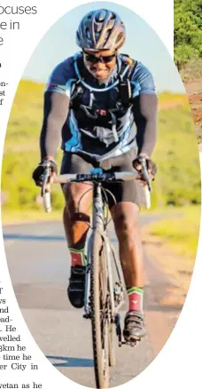  ?? /SUPPLIED ?? Nyiko Masango is cycling for over 3000km from Limpopo to Cape Town to raise father-child awareness.