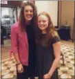  ?? @SASASWIM2 — TWITTER ?? Chardon sophomore Sarah Bennett poses with Allison Schmitt during a conference in Dallas this past fall.