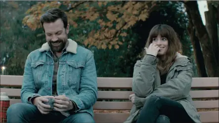  ?? Picture: NEON ?? WELL-BALANCED: Jason Sudeikis and Anne Hathaway in Colossal.