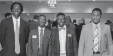  ??  ?? Scholarshi­p recipients, from left: Myles Pace, Joris Alawoe, A.J. Abam and Ezekiel Quattlebau­m.