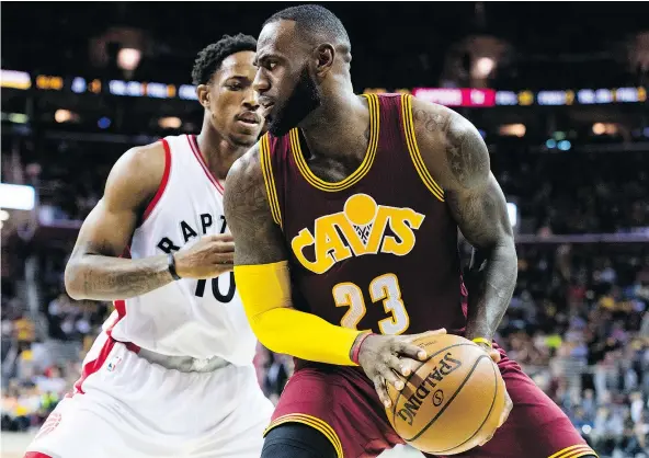  ?? — GETTY IMAGES FILES ?? LeBron James and the Cavaliers will renew acquaintan­ces with DeMar DeRozan and the Raptors when their Eastern Conference semifinal series begins Monday in Cleveland. The two teams met in the conference final last year, a series won by Cleveland.