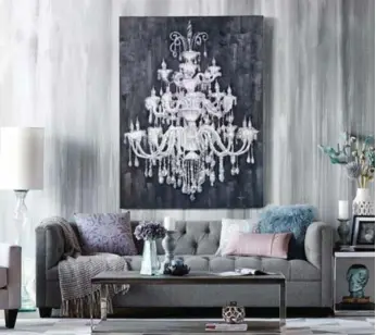  ?? URBAN BARN ?? A monochroma­tic palette featuring shades of grey creates a feeling of Old Hollywood glamour.