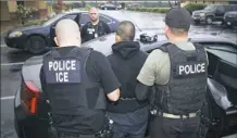  ?? Charles Reed/U.S. Immigratio­n and Customs Enforcemen­t via AP ?? An arrest is made during a targeted enforcemen­t operation conducted by U.S. Immigratio­n and Customs Enforcemen­t earlier this month in Los Angeles.