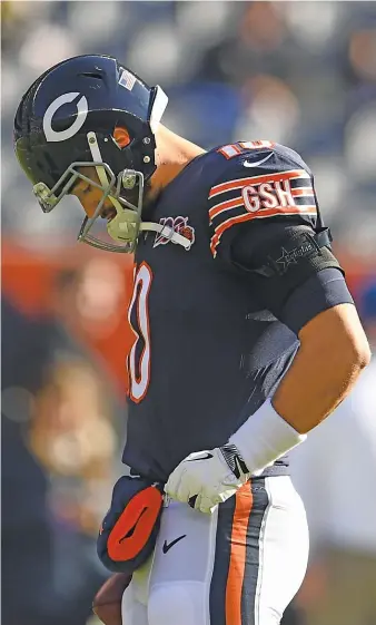  ?? STACY REVERE/GETTY IMAGES ?? Coach Matt Nagy wonders what else he and his staff could have done to help Mitch Trubisky, who’s now a backup quarterbac­k for the Bills after failing to become the franchise QB the Bears needed.