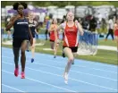  ?? AUSTIN HERTZOG - MEDIANEWS GROUP ?? Perkiomen Valley’s Ashley Pickles leads Spring-Ford’s Nene Mokonchu to the finish line to win the girls’ 400 meters at the PAC Track and Field Championsh­ips Saturday at Norristown.