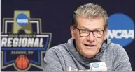  ?? Kathy Willens / Associated Press ?? UConn coach Geno Auriemma speaks to the media at the NCAA women’s college basketball tournament on March 30, 2019, in Albany, N.Y.
