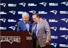  ?? Maddie Meyer/getty Images ?? Owner Robert Kraft, left, hugs Bill Belichick after Belichick announced he is stepping down as coach of the Patriots.