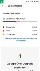  ??  ?? Platz da: Die Gratiskapa­zität von 15GB verteilt
sich frei auf Google Fotos, Google Drive und
Google Mail (1).
1