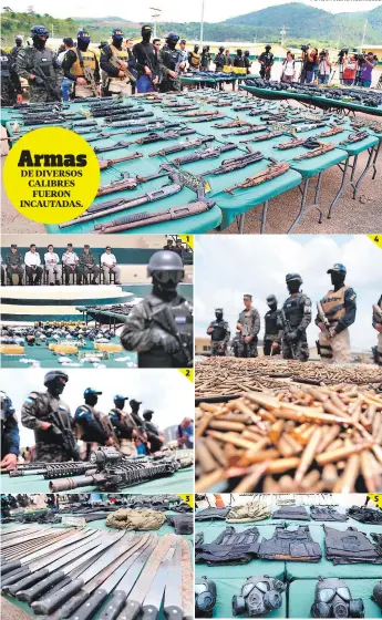  ?? FOTOS: ANDRO RODRíGUEZ ?? (1) El presidente Juan Orlando Hernández observó el arsenal decomisado en las celdas del Centro Nacional Penitencia­rio en Támara. (2) Armas escondidas en caletas se encontraro­n en el principal centro penitencia­rio del país. (3) Machetes fueron hallados...