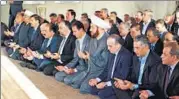  ?? AFP ?? Syrian President Bashar alAssad (centre) performs the morning Eid alAdha prayers at a mosque in Daraya.