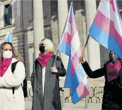  ?? DAVID CASTRO ?? Protesta
Un grupo de activistas trans anuncia el inicio de una huelga de hambre ante el Congreso, ayer.