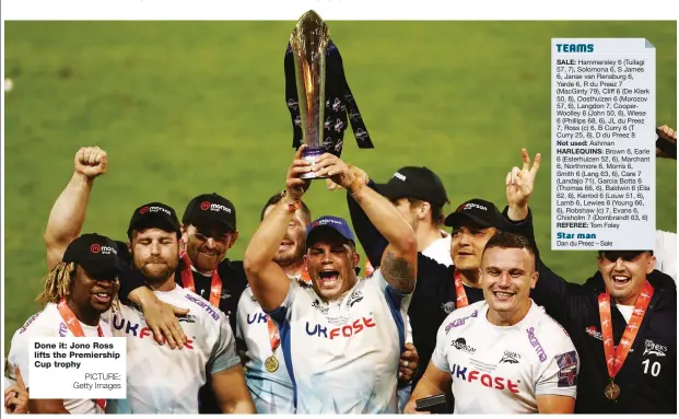  ?? PICTURE: Getty Images ?? Done it: Jono Ross lifts the Premiershi­p Cup trophy