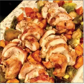  ?? (Gwynn Galvin, SwirlsOfFl­avor.com) ?? Sheet Pan Chicken and Sweet Potatoes