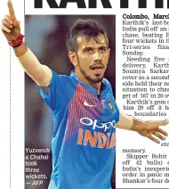  ?? — AFP ?? Yuzvendr a Chahal took three wickets.