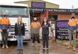  ??  ?? Gippsland Metal Recyclers offer an easy free option to collect and dispose of your excess scrap metal. Pictured left to right: Andrew Bransgrove, Tracy Ingram, Gavin Hughes, Caroline Allen and Jack Brennan.