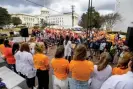  ?? Photograph: Mickey Welsh/AP ?? Hundreds gather at a rally for IVF legislatio­n on 28 February 2024, in Montgomery. Alabama lawmakers are nearing approval of immunity legislatio­n to shield providers after a state supreme court ruling equated frozen embryos to children.