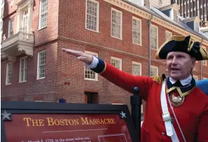  ??  ?? Clockwise: Washington                                                                connected peninsular Boston to the mainland; Historical re-enactor at Old South Meeting House; Quincy Market; Seaport World Trade Center; USS Constituti­on in Boston...