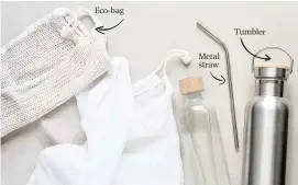  ??  ?? Eco-bag Metal straw Tumbler Zero Waste Starter Kit for shopping