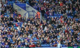  ?? Photograph: Jez Tighe/ProSports/Shuttersto­ck ?? Leicester supporters during the WSL match against Tottenham Hotspur at the King Power Stadium on Sunday.